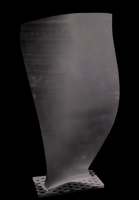 Single metal additive aviation turbine blade blank on a black background